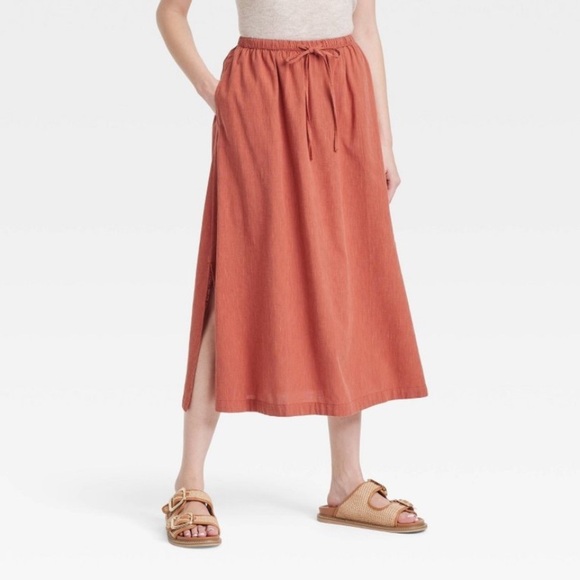 Women's Tie-Front Midi A-Line Skirt - Universal Thread™ Brown new - Picture 3 of 7